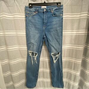 ZARA / Ladies Straight Leg High Rise Jeans Side Slit on Bottom Hem Size 14